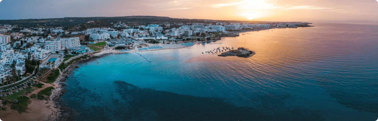 Protaras city at sunset in Cyprus